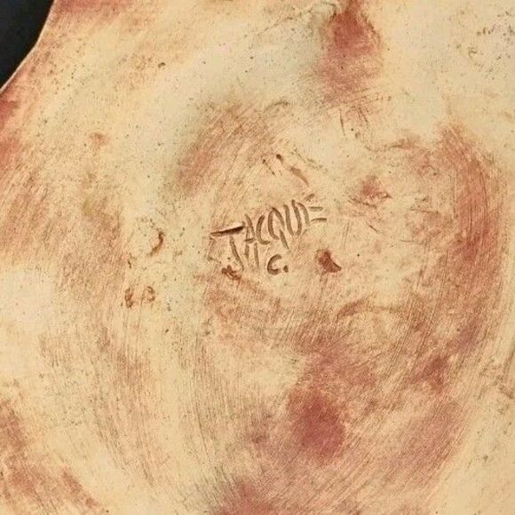 Vtg Art Stone Pottery Wall Plaque Abstract Ethnic Silhouette Holds Staff Glazed - Picture 5 of 10